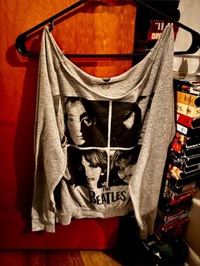 The Beatles off the shoulder grey band long sleeve shirt w/ vintage graphic